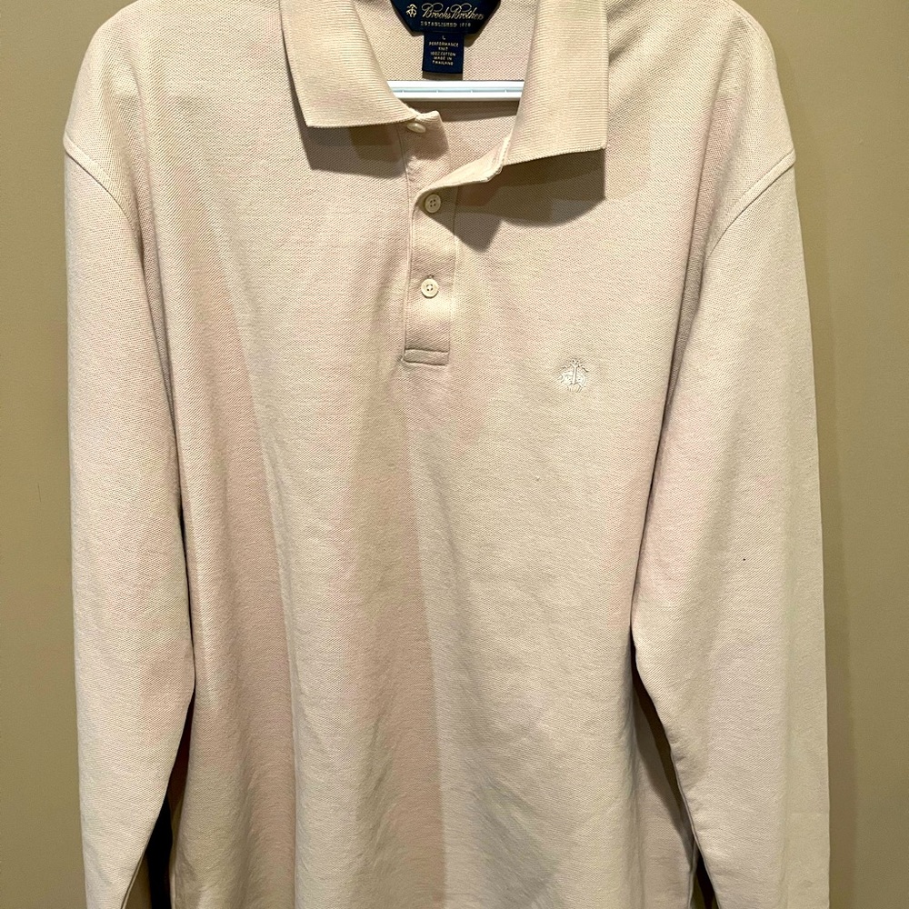 Brooks Brothers khaki long sleeve polo, mens size large
